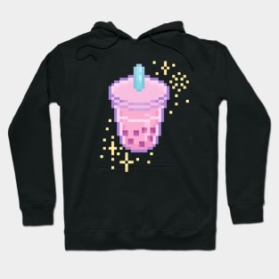 Pink Kawaii Pixel Art Boba Bubble Tea Design Hoodie